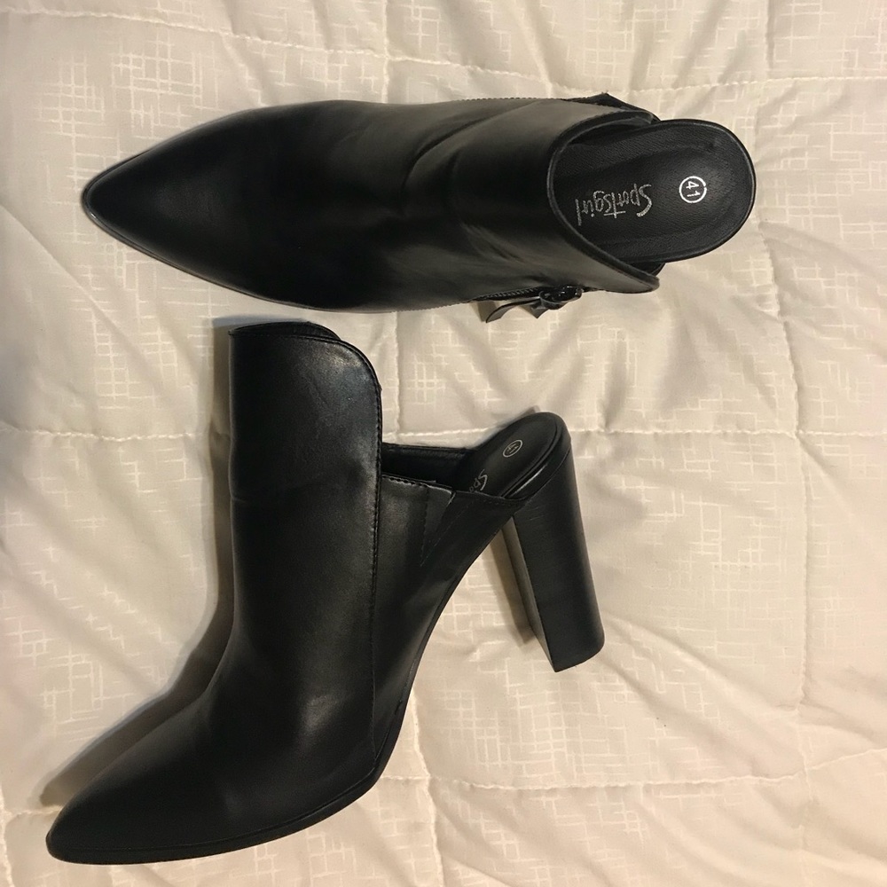Black leather heels